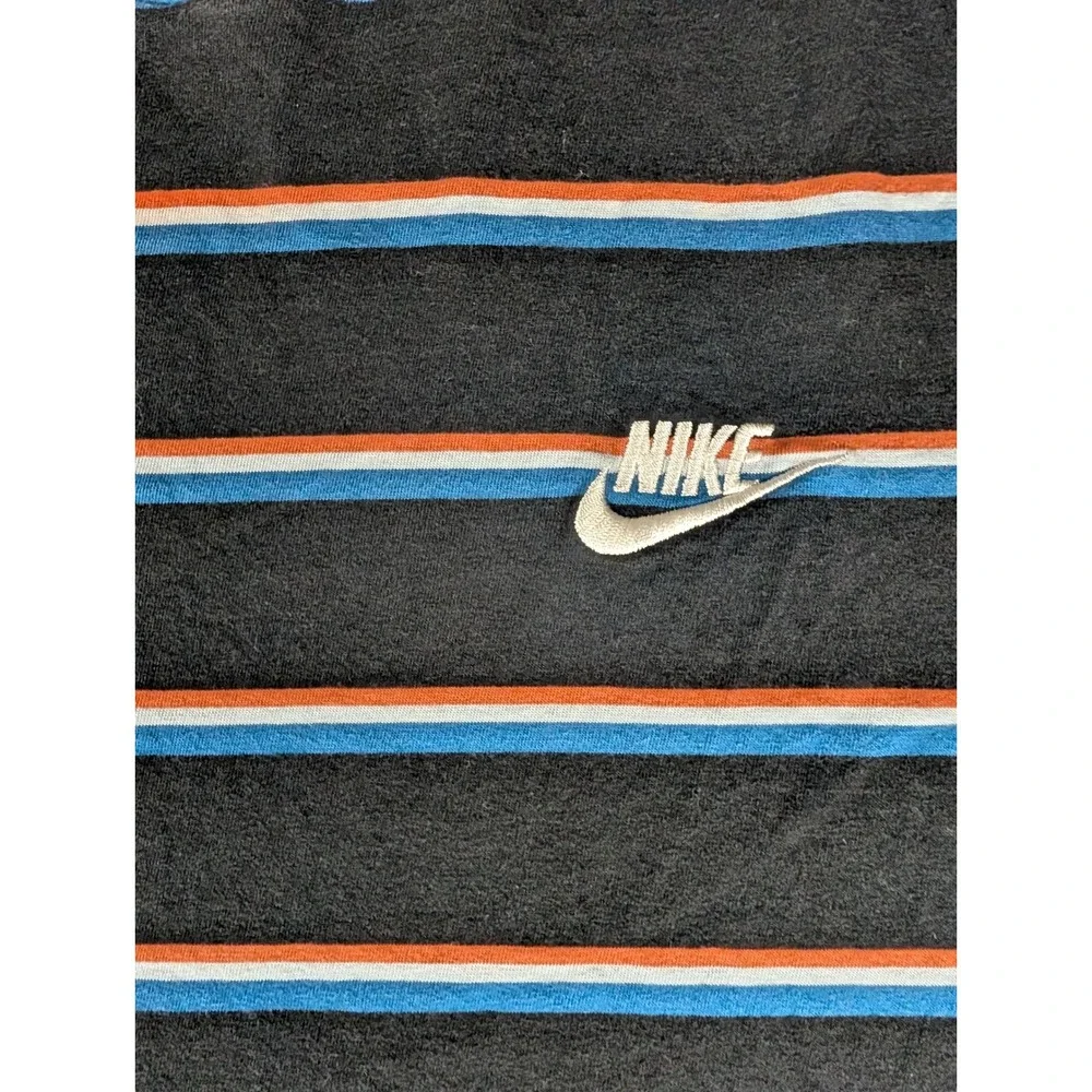 Nike Mens Striped Short‎ Sleeve Crewneck T-Shirt Black Blue Orange Swoosh Logo